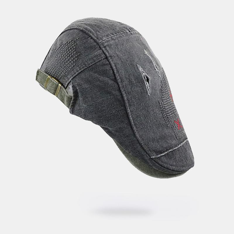 Män Kort Brätte Distressed Slitet Hål Basker Platt Keps Retro Justerbar Andningsbar Framåt Cap Newsboy Hatt