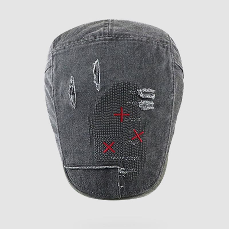 Män Kort Brätte Distressed Slitet Hål Basker Platt Keps Retro Justerbar Andningsbar Framåt Cap Newsboy Hatt