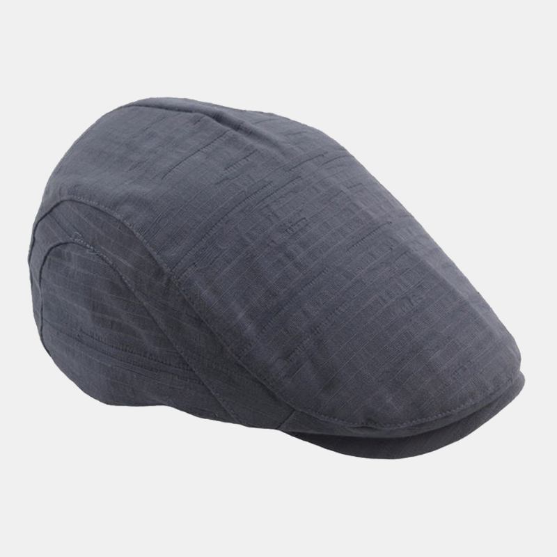 Män Kort Brätte Veckade Ränder Polyester Bomull Baskermössa Enfärgad Metalletikett Casual Platt Keps Framåt Hatt