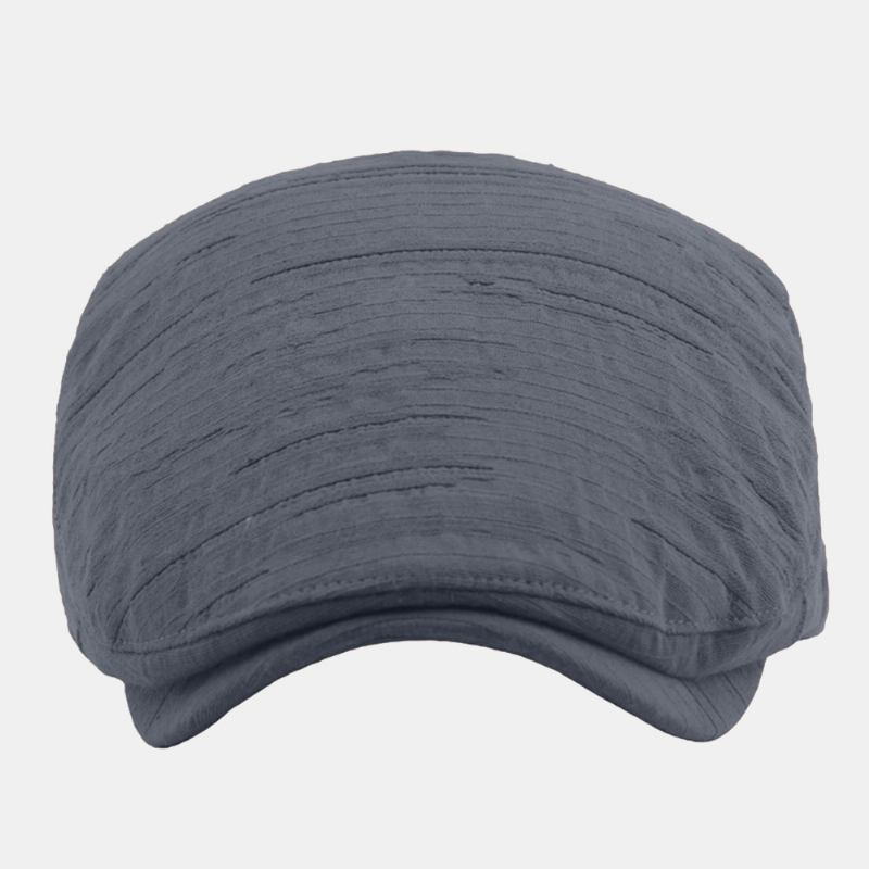 Män Kort Brätte Veckade Ränder Polyester Bomull Baskermössa Enfärgad Metalletikett Casual Platt Keps Framåt Hatt