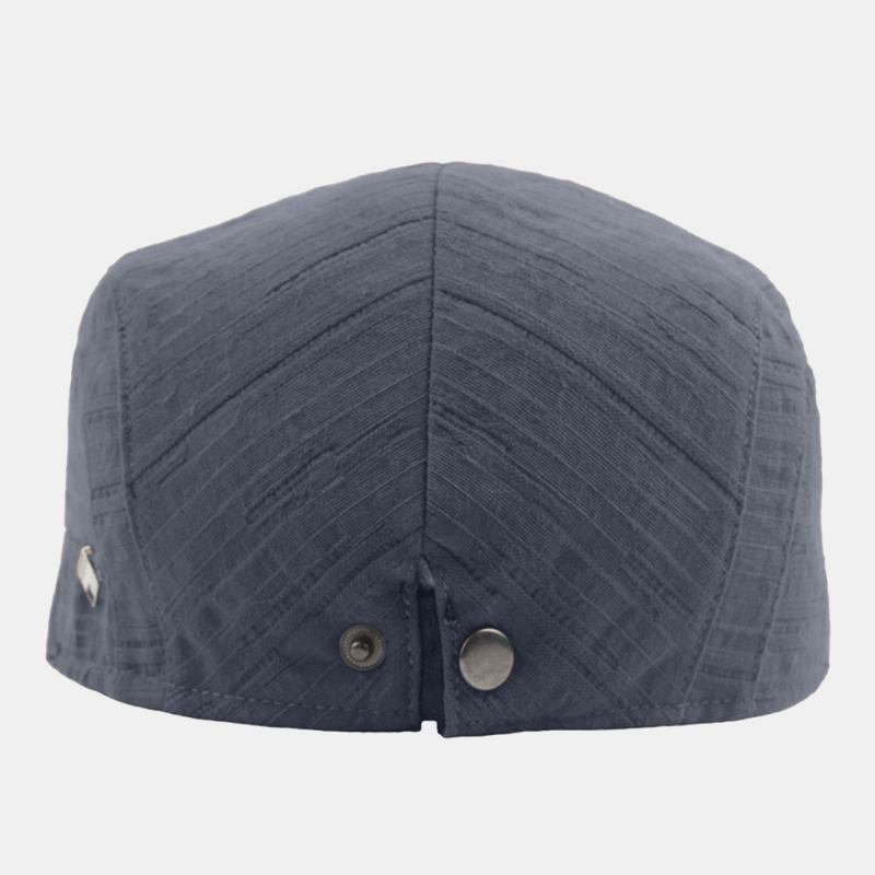 Män Kort Brätte Veckade Ränder Polyester Bomull Baskermössa Enfärgad Metalletikett Casual Platt Keps Framåt Hatt