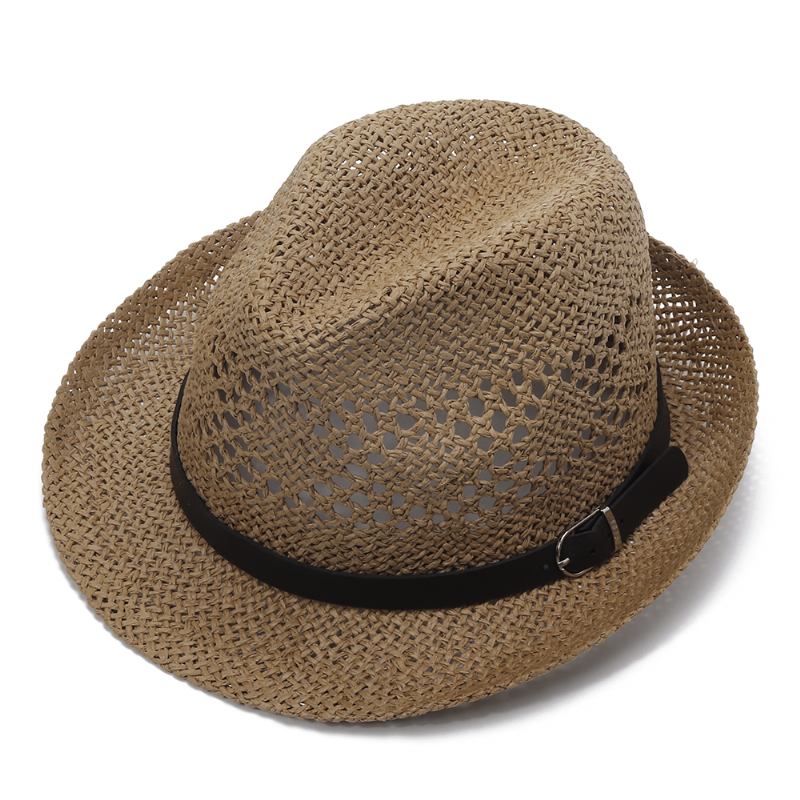 Män Kvinnor Personlig Handgjord Straw Jazz Hat Utomhus Resor Strand Andas Mesh Hollow Sun Cap