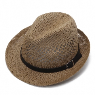 Män Kvinnor Personlig Handgjord Straw Jazz Hat Utomhus Resor Strand Andas Mesh Hollow Sun Cap