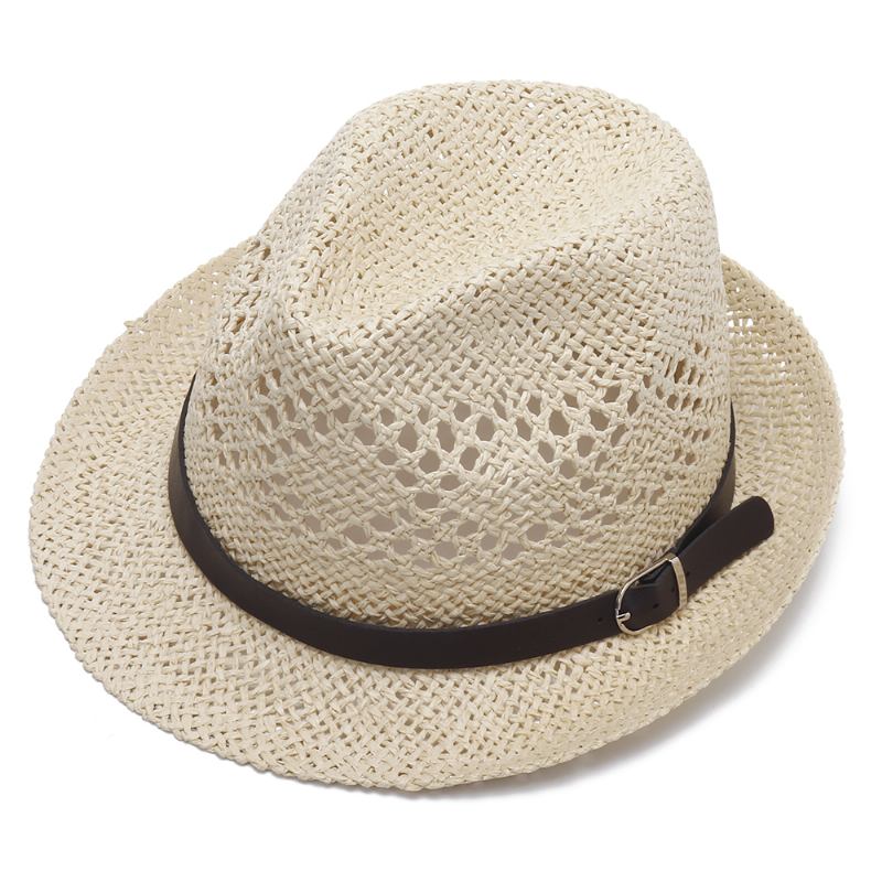 Män Kvinnor Personlig Handgjord Straw Jazz Hat Utomhus Resor Strand Andas Mesh Hollow Sun Cap