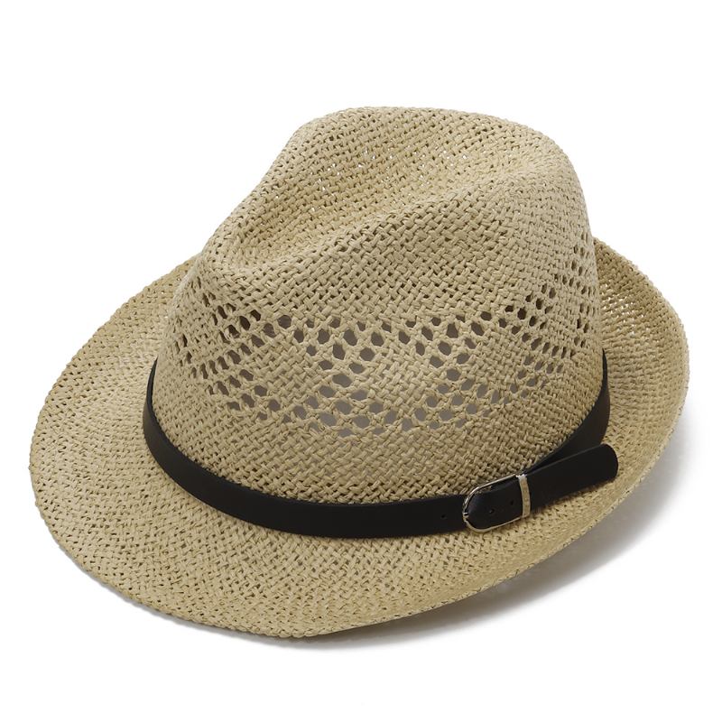 Män Kvinnor Personlig Handgjord Straw Jazz Hat Utomhus Resor Strand Andas Mesh Hollow Sun Cap