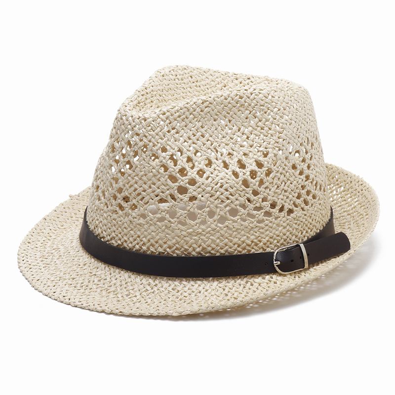 Män Kvinnor Personlig Handgjord Straw Jazz Hat Utomhus Resor Strand Andas Mesh Hollow Sun Cap