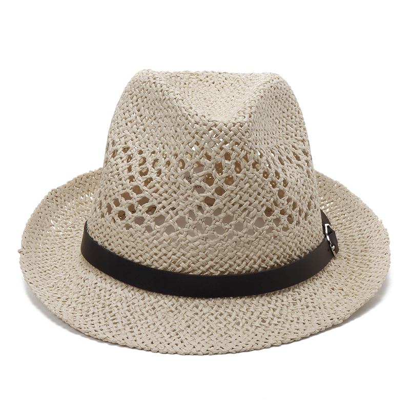 Män Kvinnor Personlig Handgjord Straw Jazz Hat Utomhus Resor Strand Andas Mesh Hollow Sun Cap