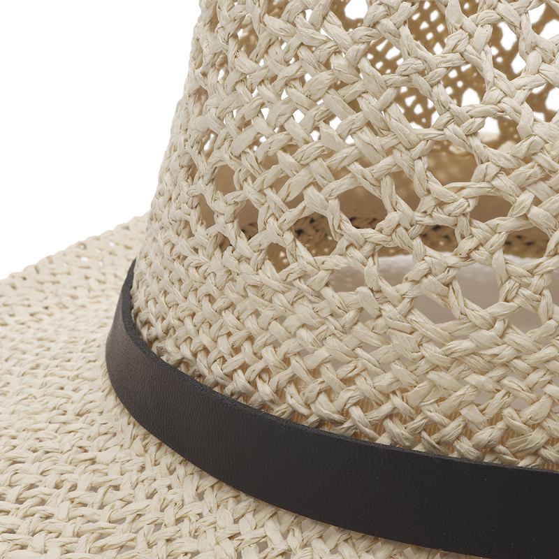 Män Kvinnor Personlig Handgjord Straw Jazz Hat Utomhus Resor Strand Andas Mesh Hollow Sun Cap