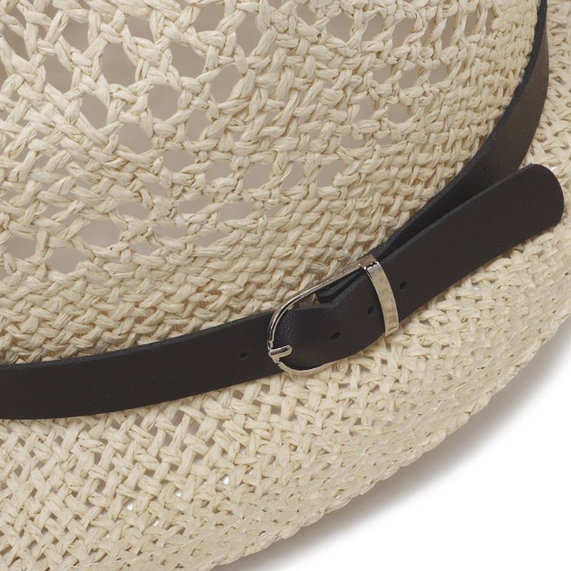 Män Kvinnor Personlig Handgjord Straw Jazz Hat Utomhus Resor Strand Andas Mesh Hollow Sun Cap