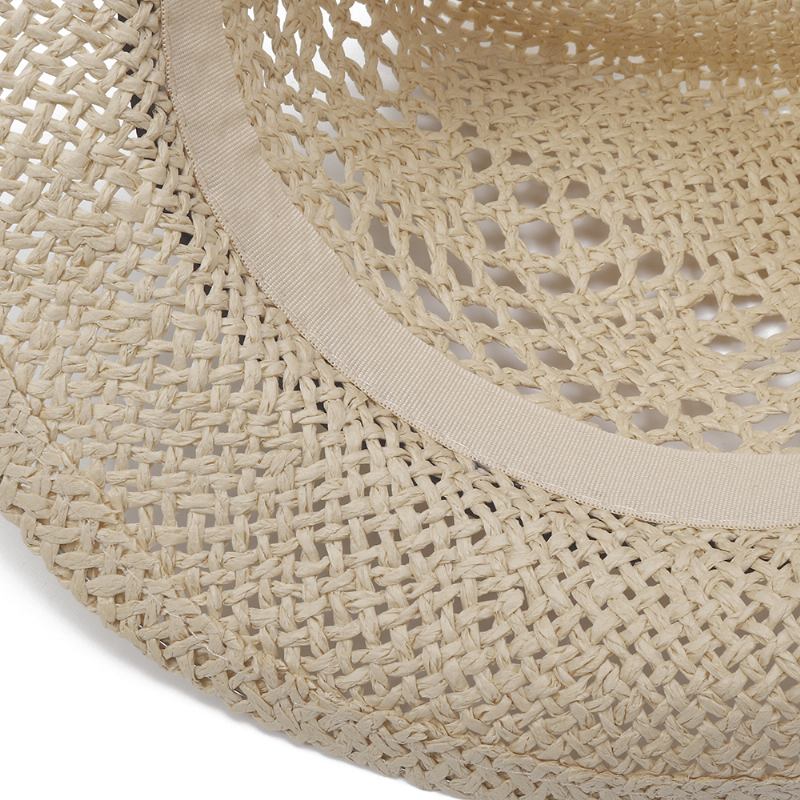 Män Kvinnor Personlig Handgjord Straw Jazz Hat Utomhus Resor Strand Andas Mesh Hollow Sun Cap