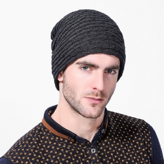 Män Kvinnor Stripe Stickad Tjockare Varm Beanie Cap