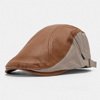 Män Lädersömmar Enfärgad Baskermössa Justerbar Utomhussolskydd Flat Cap Ivy Cap