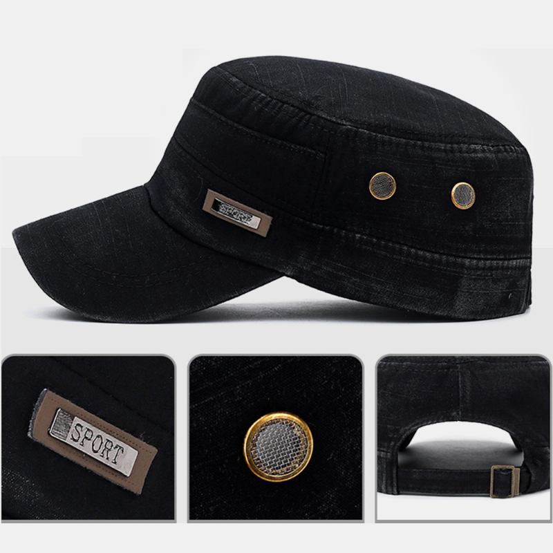 Män Made-gammal Bomull Utomhus Casual Brief Militär Hatt Flat Hat Peaked Hat