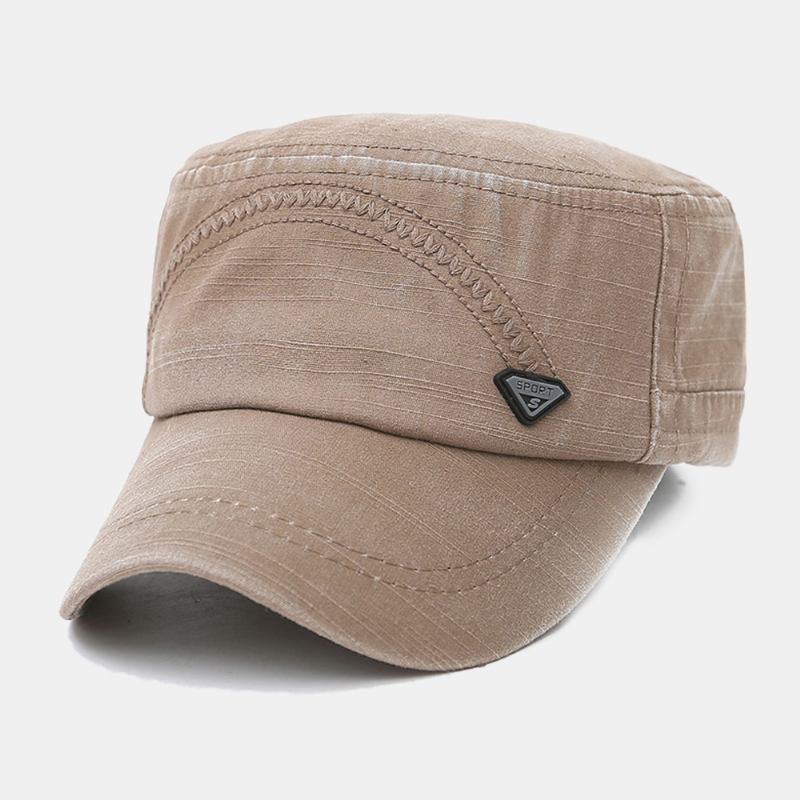 Män Metal Letter Etikett Platt Keps Tvättad Casual Outdoor Solskydd Militär Cap Peaked Cap