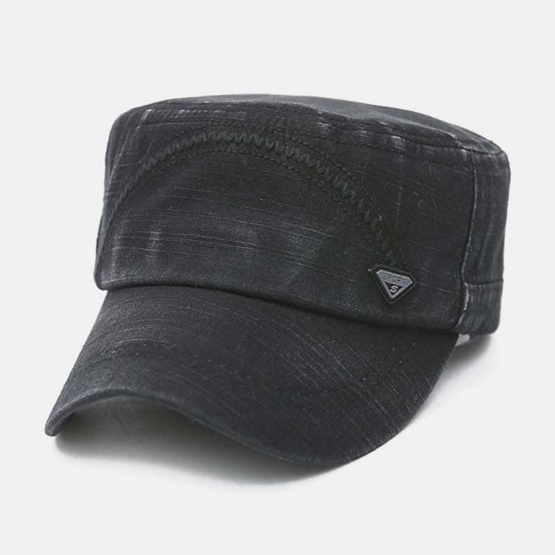 Män Metal Letter Etikett Platt Keps Tvättad Casual Outdoor Solskydd Militär Cap Peaked Cap