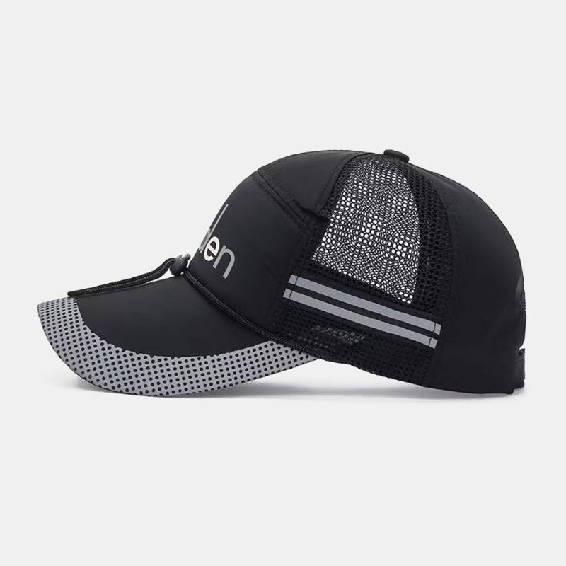 Män Nattreflekterande Strip Mesh Andas Baseballkepsar Justerbar Vindtät Rep Utomhusfiske Solskydd Trucker Hatt