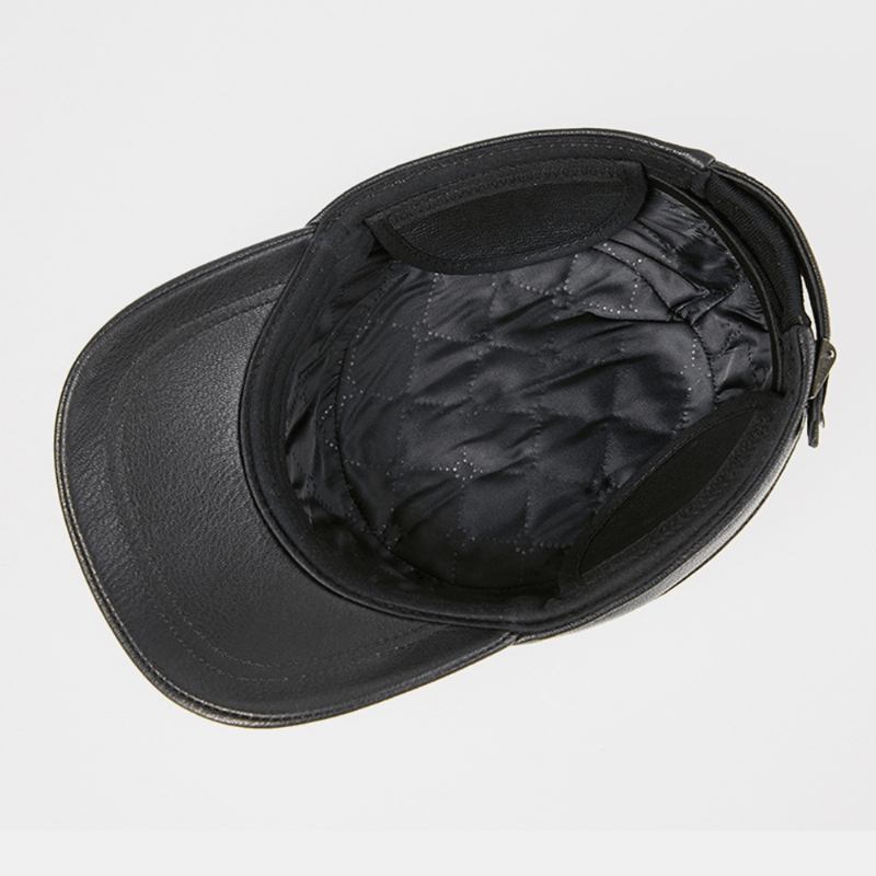 Män Öronskydd I Äkta Läder Håller Värmen Utomhus Vinter Solid Retro Militär Hatt Platt Hatt Peaked Hat