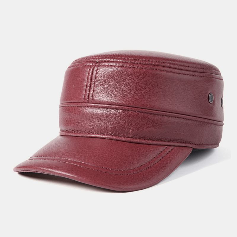 Män Öronskydd I Äkta Läder Håller Värmen Utomhus Vinter Solid Retro Militär Hatt Platt Hatt Peaked Hat