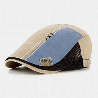 Män Patchwork Basker Keps Bomull Mesh Andas Justerbar Kontrast Färg Ccasual Flat Cap Driver Hat