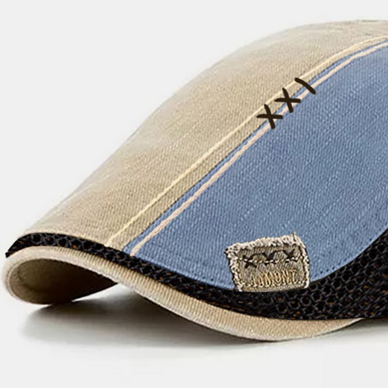 Män Patchwork Basker Keps Bomull Mesh Andas Justerbar Kontrast Färg Ccasual Flat Cap Driver Hat