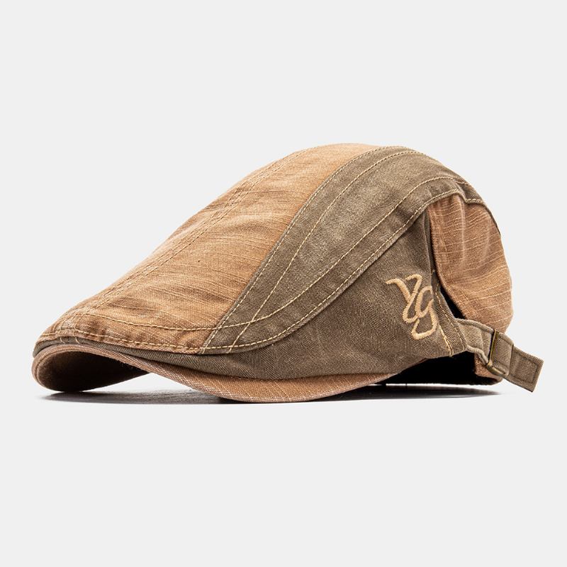 Män Patchwork Brev Broderad Justerbar Casual Framåt Cap Flat Cap Basker Cap