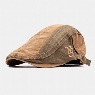 Män Patchwork Brev Broderad Justerbar Casual Framåt Cap Flat Cap Basker Cap