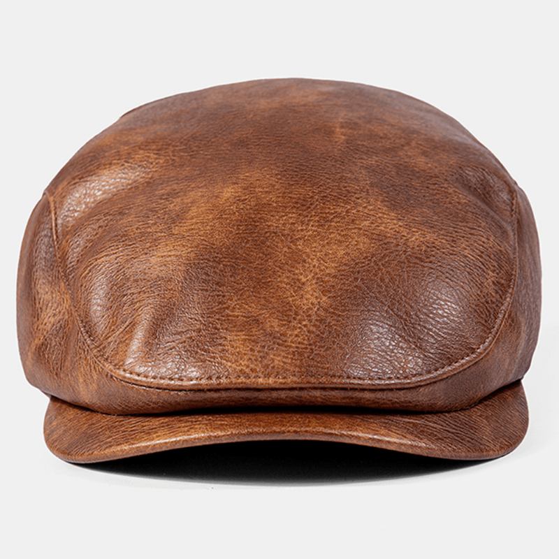 Män Pu-läder Ensfärgad Absorbera Svett Andningsbar Basker Platt Keps Casual Warmth Newsboy Hatt Framåt Hatt