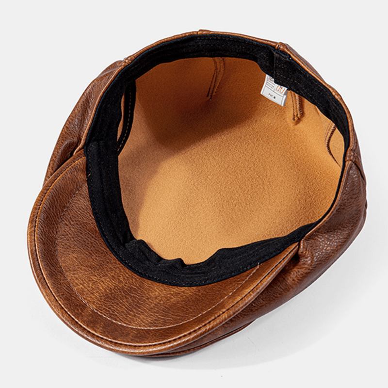 Män Pu-läder Ensfärgad Absorbera Svett Andningsbar Basker Platt Keps Casual Warmth Newsboy Hatt Framåt Hatt