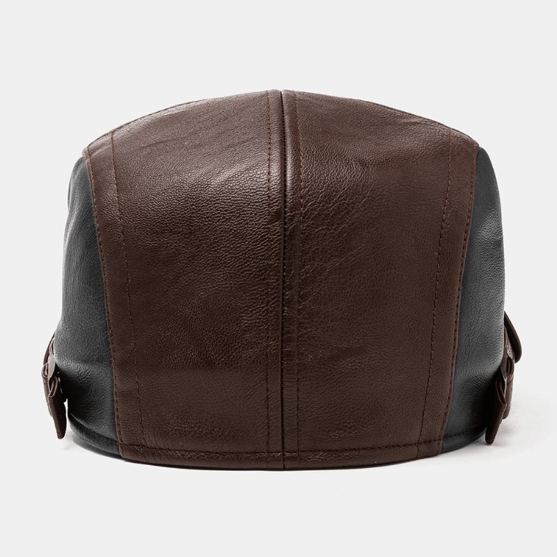 Män Pu Läder Retro Casual Kontrast Färg Newsboy Hat Fram Hat Basker Hat