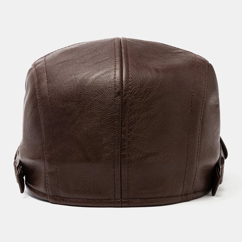 Män Pu-lädersömmar Sydd Baskerkeps Retro All-match Justerbar Flat Top Cap