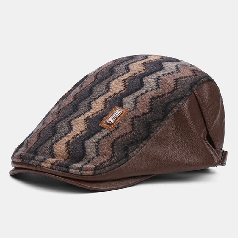 Män Retro Casual Utomhus Wave Stripe Patchwork Basker Hatt Framåt Hatt