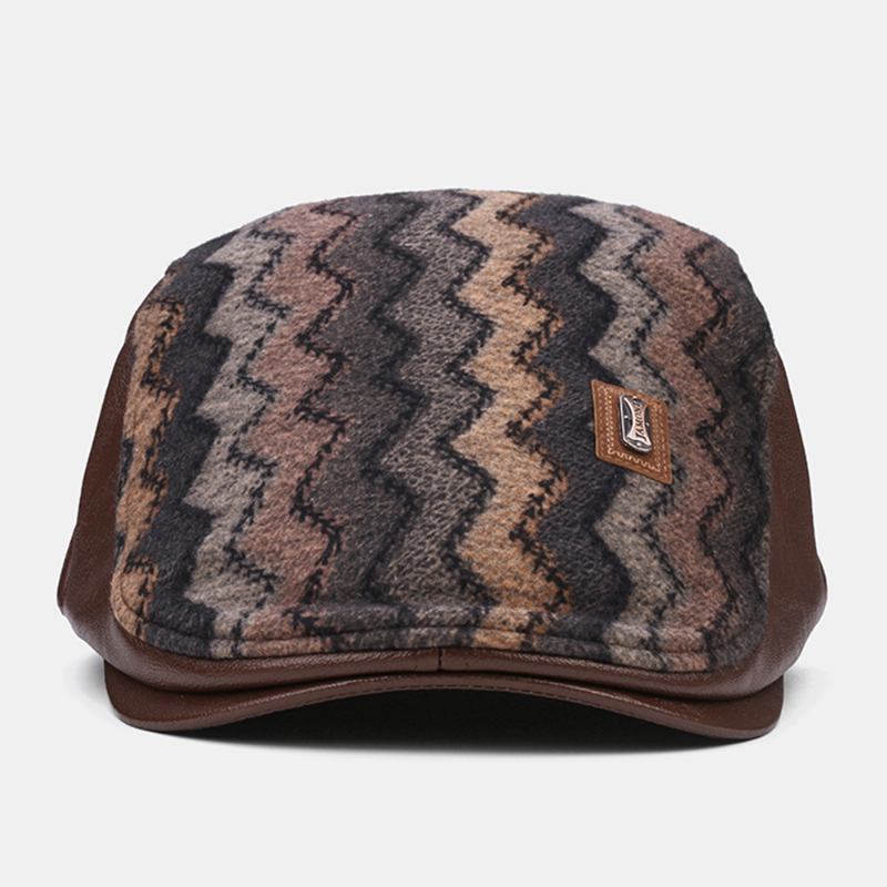 Män Retro Casual Utomhus Wave Stripe Patchwork Basker Hatt Framåt Hatt