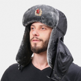 Män Solid Soviet Badge Vindtät Trapper Hat Utomhus Tjocka Öronskydd Varm Rysk Hatt Ushanka Hat