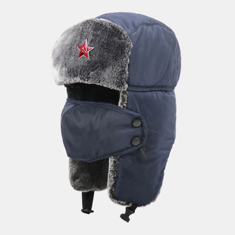 Män Solid Soviet Badge Vindtät Trapper Hat Utomhus Tjocka Öronskydd Varm Rysk Hatt Ushanka Hat