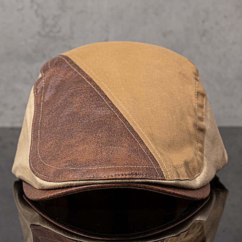 Män Splicing Patchwork Justerbar Basker Cap Mode Casual Andas Suncreen Flat Cap