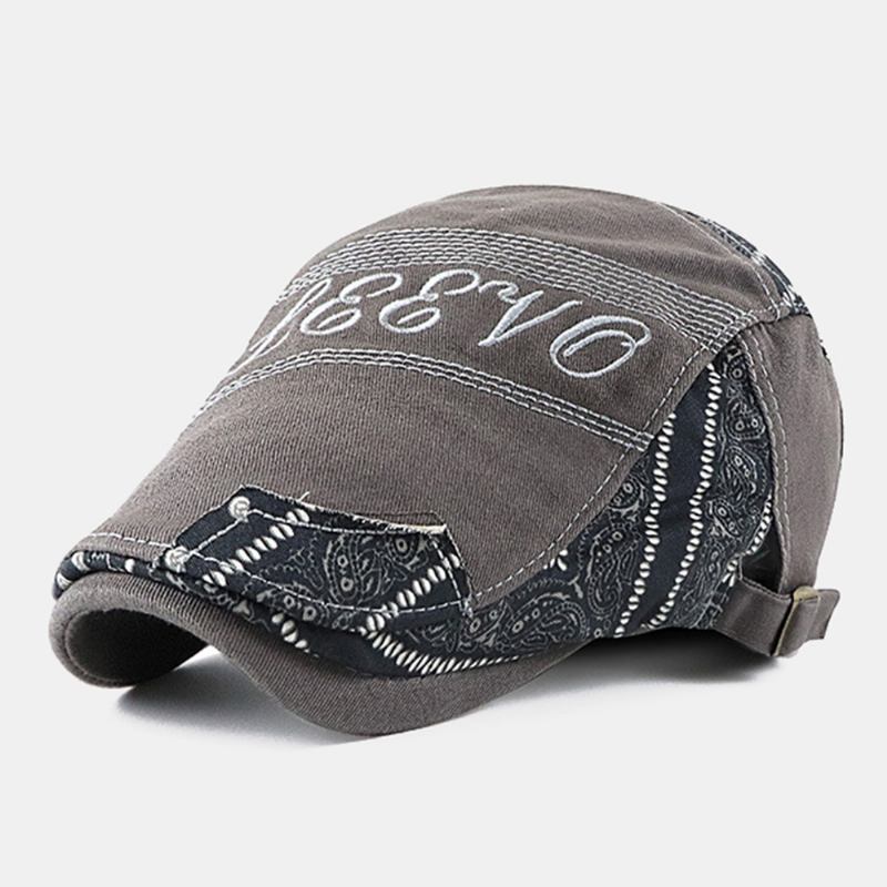 Män Stor Brätte Brev Broderi Sömnad Framåt Hatt Etnisk Justerbar Andas Basker Flat Cap Driver Hat