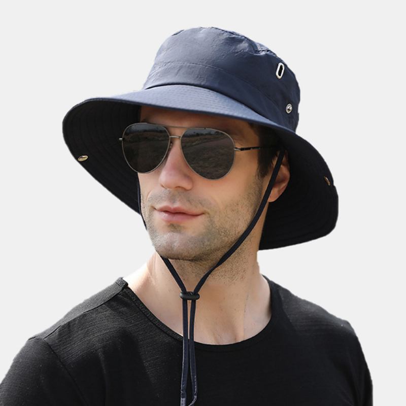 Män Stor Brätte Vindtätt Rep Justerbar Solskyddshatt För Dubbla Användningsområden Utomhusfiske Bergsklättring Anti-uv Bucket Hat