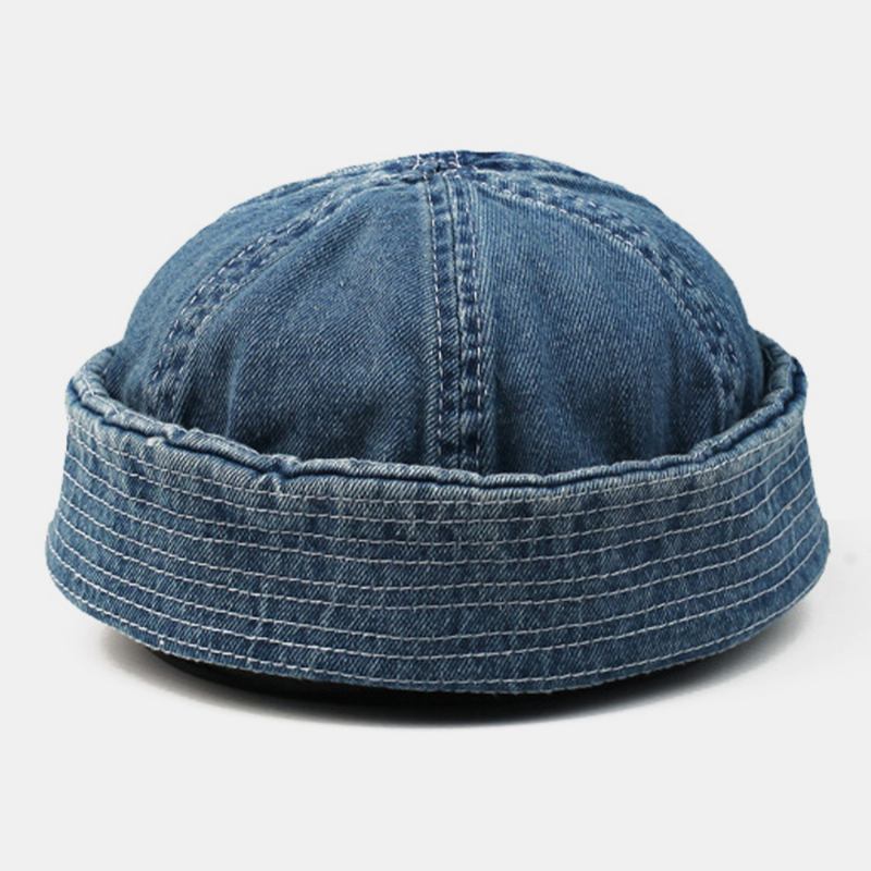 Män Tvättad Denim Enfärgad Justerbar Utomhus Casual Hat Beanie Hyresvärd Cap Skull Cap