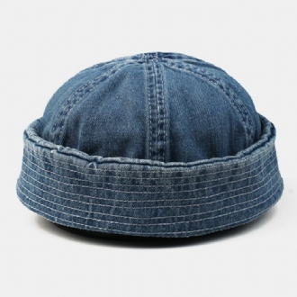 Män Tvättad Denim Enfärgad Justerbar Utomhus Casual Hat Beanie Hyresvärd Cap Skull Cap