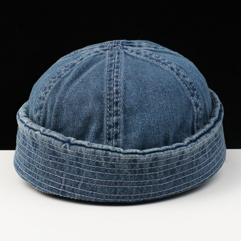 Män Tvättad Denim Enfärgad Justerbar Utomhus Casual Hat Beanie Hyresvärd Cap Skull Cap