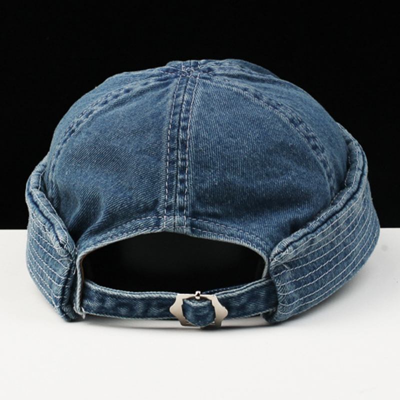 Män Tvättad Denim Enfärgad Justerbar Utomhus Casual Hat Beanie Hyresvärd Cap Skull Cap