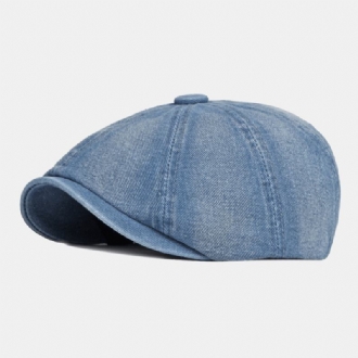 Män Tvättad Jeansrygg Elastiskt Band Design Justerbar Åttakantig Hatt Brittisk Retro Kortbrättad Tidningspojkehatt Platt Hatt Målarhatt