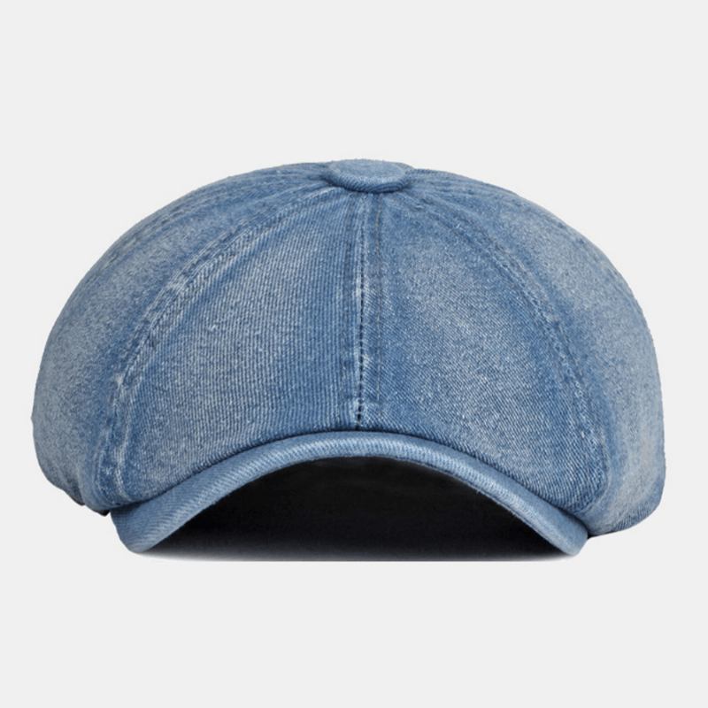 Män Tvättad Jeansrygg Elastiskt Band Design Justerbar Åttakantig Hatt Brittisk Retro Kortbrättad Tidningspojkehatt Platt Hatt Målarhatt