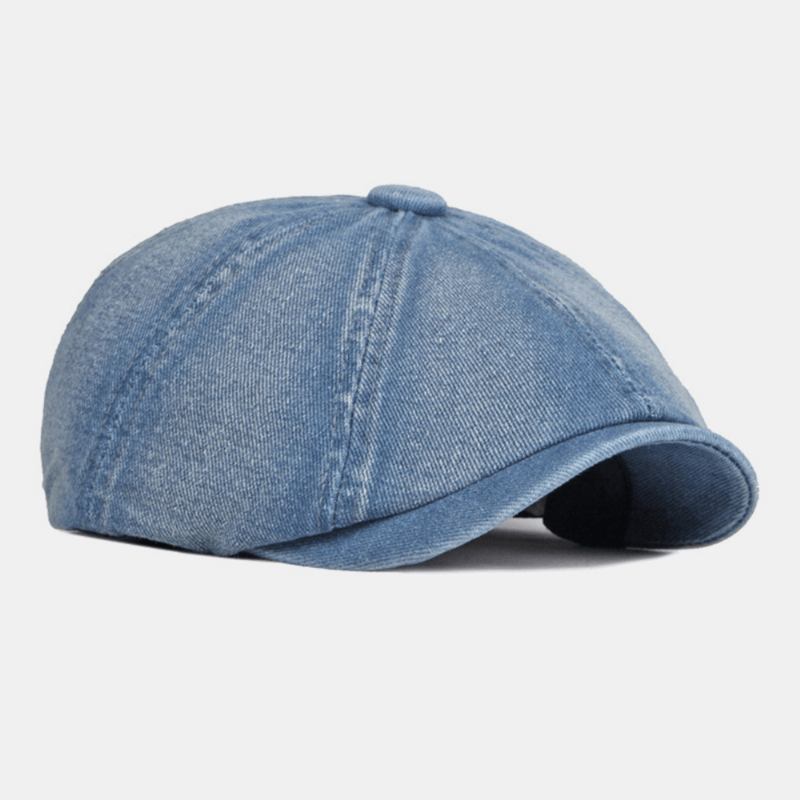 Män Tvättad Jeansrygg Elastiskt Band Design Justerbar Åttakantig Hatt Brittisk Retro Kortbrättad Tidningspojkehatt Platt Hatt Målarhatt