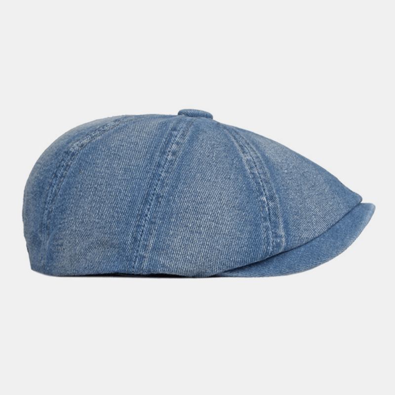 Män Tvättad Jeansrygg Elastiskt Band Design Justerbar Åttakantig Hatt Brittisk Retro Kortbrättad Tidningspojkehatt Platt Hatt Målarhatt