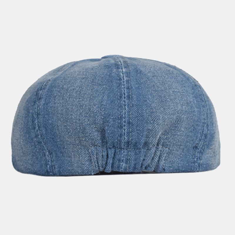 Män Tvättad Jeansrygg Elastiskt Band Design Justerbar Åttakantig Hatt Brittisk Retro Kortbrättad Tidningspojkehatt Platt Hatt Målarhatt