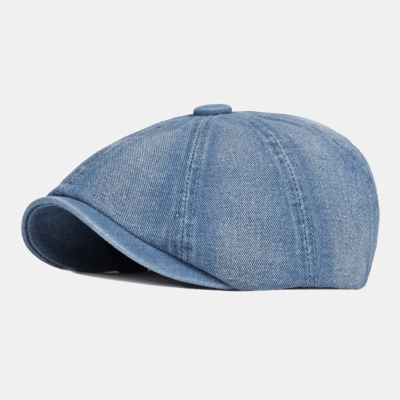 Män Tvättad Jeansrygg Elastiskt Band Design Justerbar Åttakantig Hatt Brittisk Retro Kortbrättad Tidningspojkehatt Platt Hatt Målarhatt