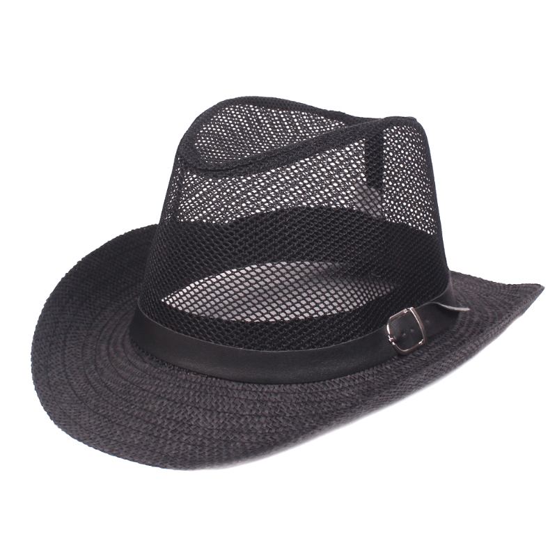 Män Utomhus Andas Mesh Bowler Jazz Hat Cowboy Sunshade Halmhatt