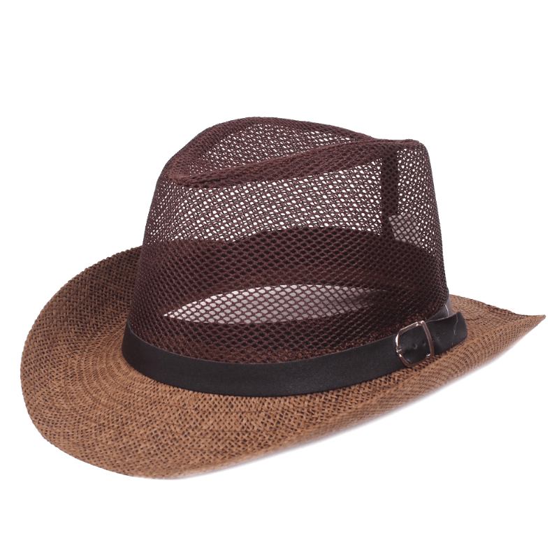 Män Utomhus Andas Mesh Bowler Jazz Hat Cowboy Sunshade Halmhatt