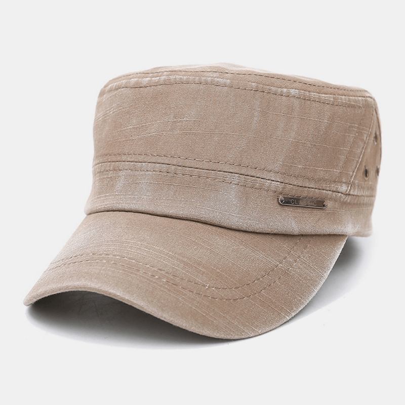 Män Vintage Koppar Stoma Metalletikett Militär Cap Distressed Justerbar Cadet Hat Flat Cap